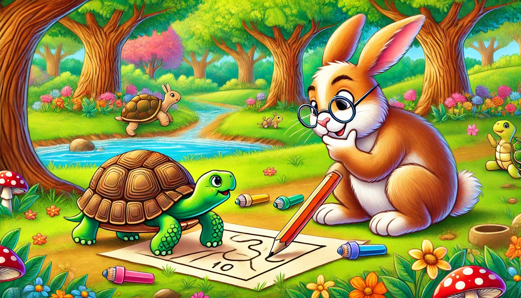 image about 📖 الأرنب النشيط والسلحفاة المبدعة – قصة للأطفال قبل النوم 🐰🐢