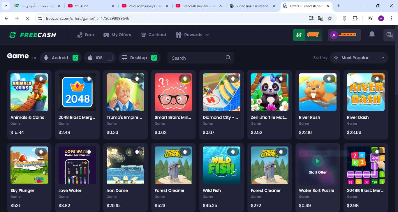 image about 💰 هل يمكن ربح 18 دولار يومياً من Freecash؟ (مراجعة شاملة + إثبات سحب 200$)