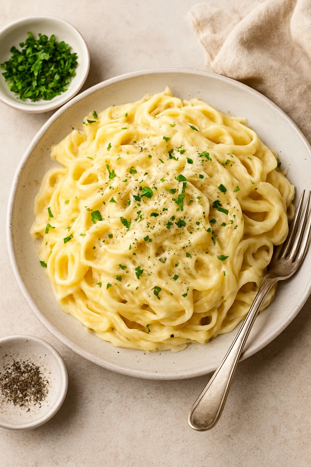 image about 🍝✨ طريقة عمل فوتشيني ألفريدو الكريمية — نكهة فاخرة بلمسة منزلية