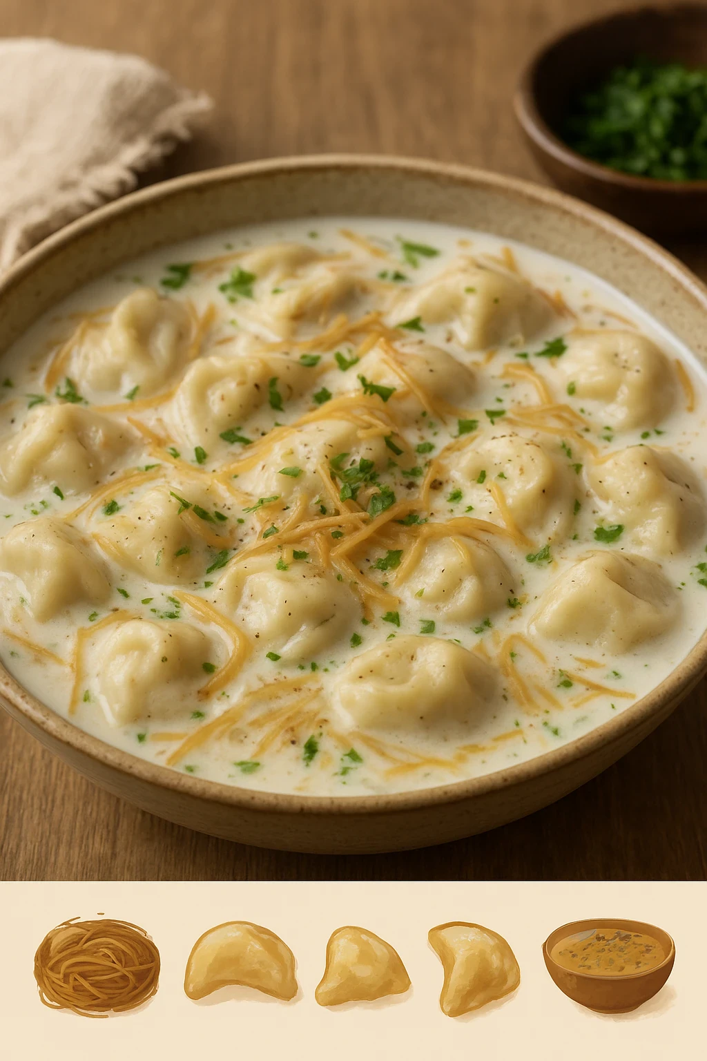 image about 🥣✨ طريقة عمل شيش برك بالشعيرية — وصفة مبتكرة ولذيذة بطابع شرقي أصيل