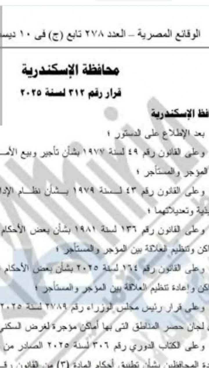 image about هل يحق لك الطعن على قرار محافظ الاسكندرية لتصنيف المناطق طبقا لقانون الايجار القديم مع تحميل القرار