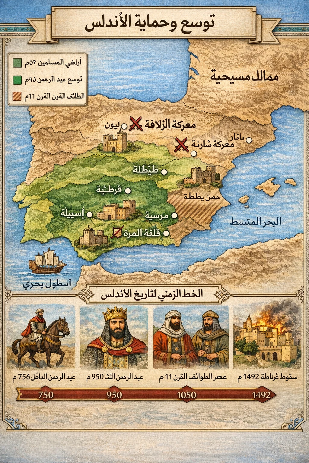 image about دور الخلفاء والقادة العسكريين في توسيع وحماية الأندلس