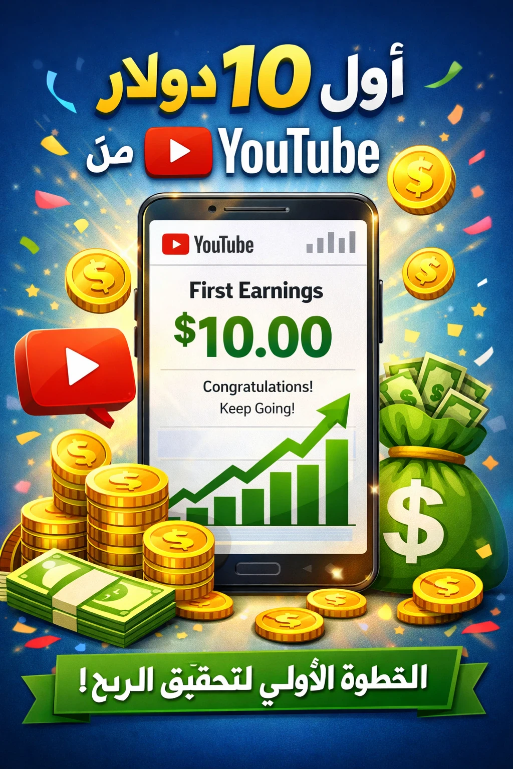 image about ازاي تحقق اول 10دولار بعد تفعيل الربح ع قناه اليوتيوب؟