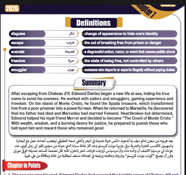 image about مذكرة  شرح   و اهم الاسئلة  قصة The Count of Monte Cristo   للصف الثالث الثانوي 2026 – 