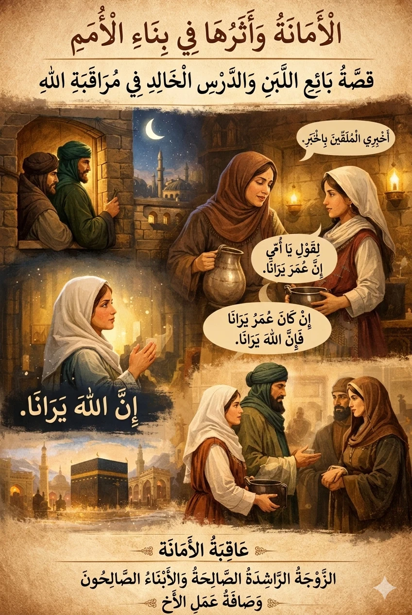 image about الأمانة وأثرها في بناء الأمم: قصة بائع اللبن والدرس الخالد في مراقبة الله