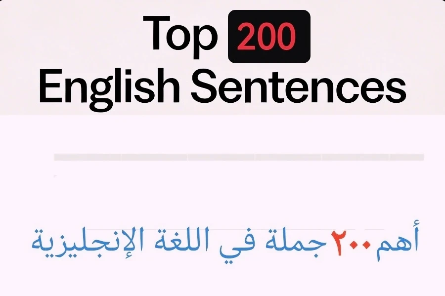 image about أهم ٢٠٠ جملة في اللغة الإنجليزية 
