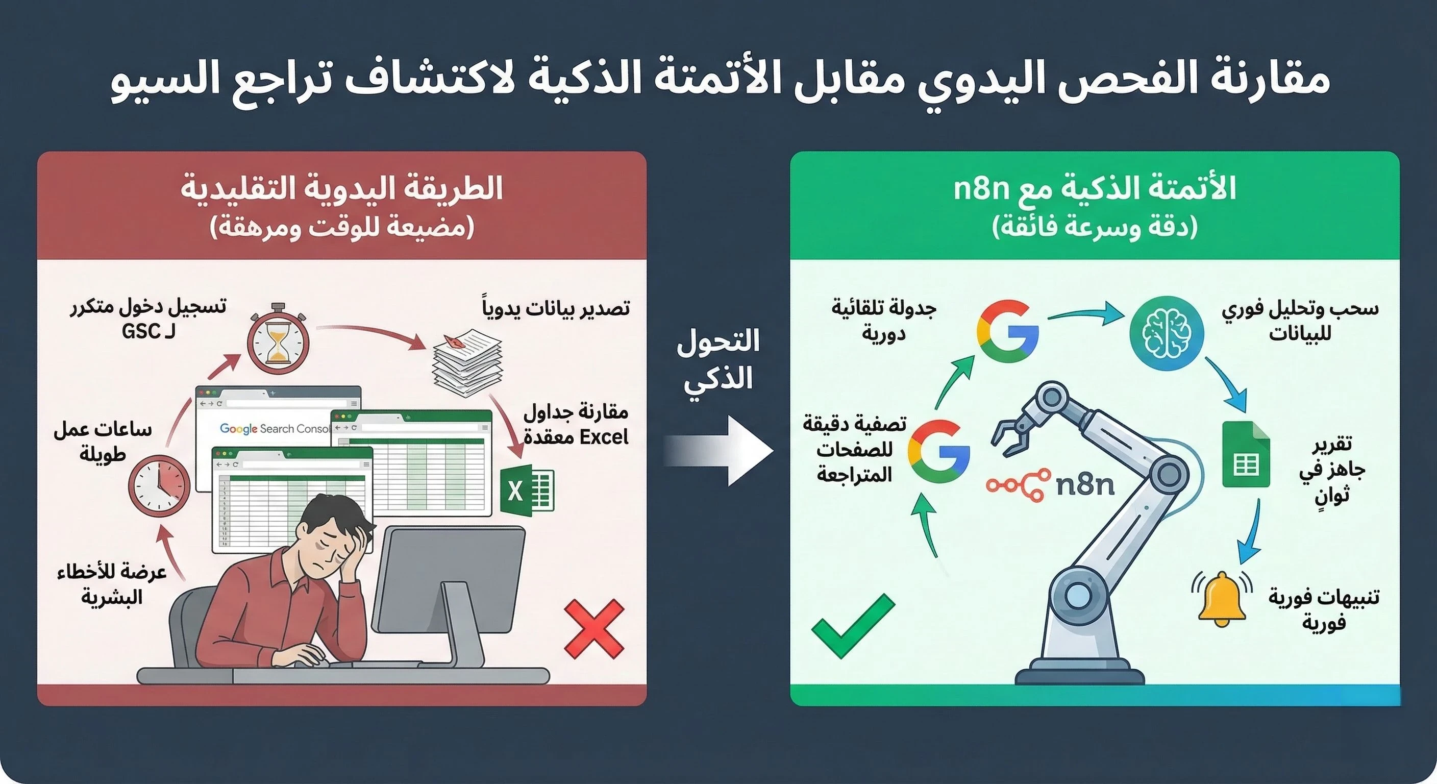 image about كيف تنقذ زيارات موقعك: أتمتة اكتشاف صفحات الـ SEO المتراجعة باستخدام n8n