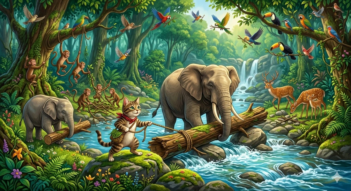 image about القطة الذكية التي أنقذت الغابة | قصة أطفال تعليمية عن الذكاء والتعاون