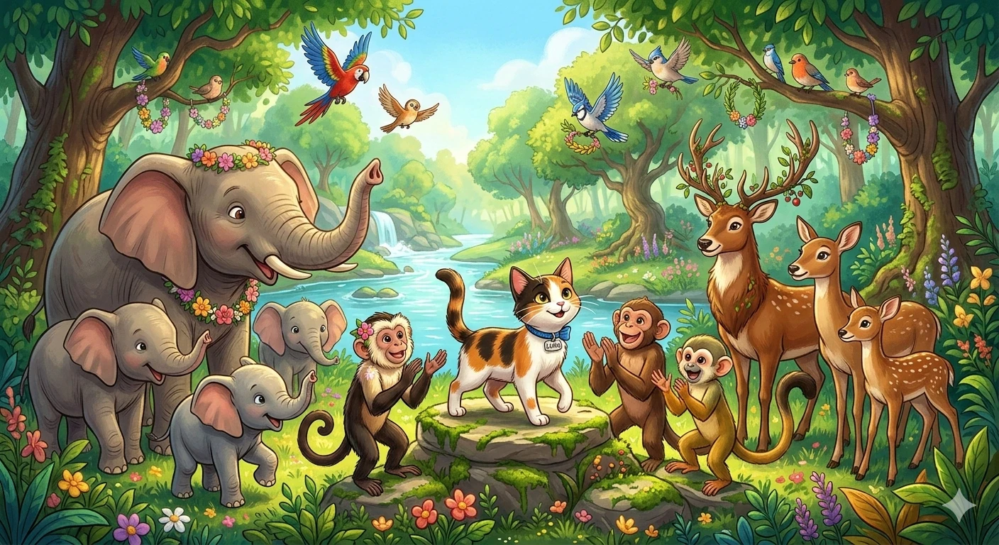 image about القطة الذكية التي أنقذت الغابة | قصة أطفال تعليمية عن الذكاء والتعاون