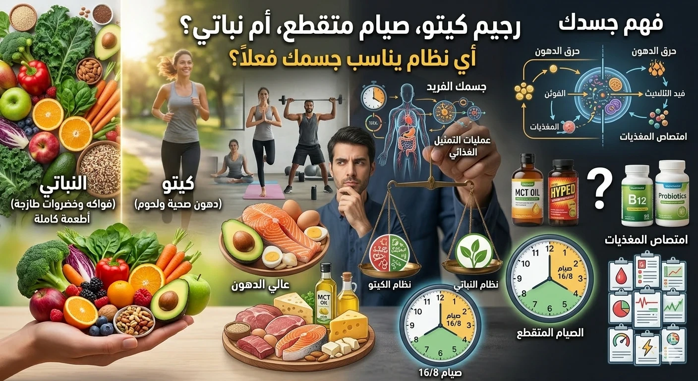 image about رجيم كيتو، صيام متقطع، أم نباتي؟ أي نظام يناسب جسمك فعلاً؟
