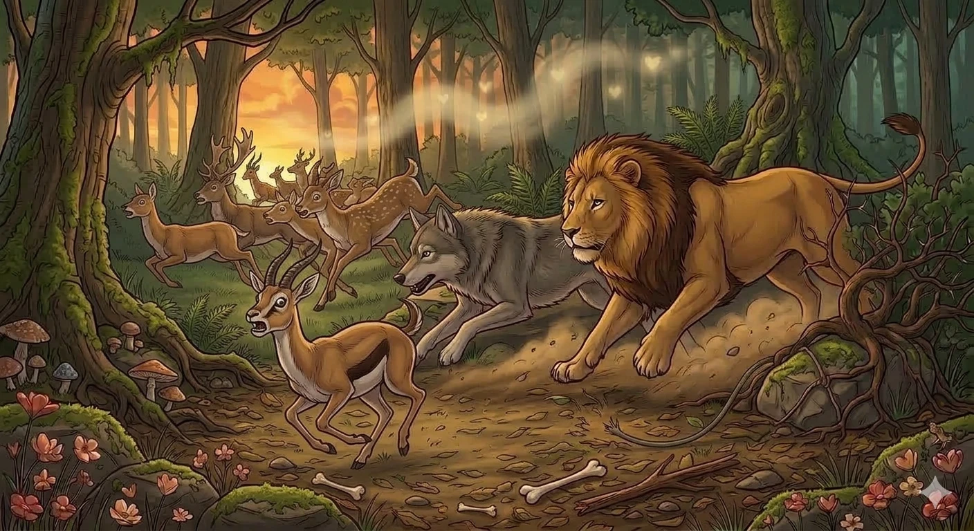 image about 🦁🐺 الأسد والذئب الطماع