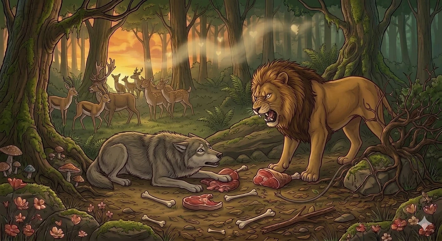 image about 🦁🐺 الأسد والذئب الطماع