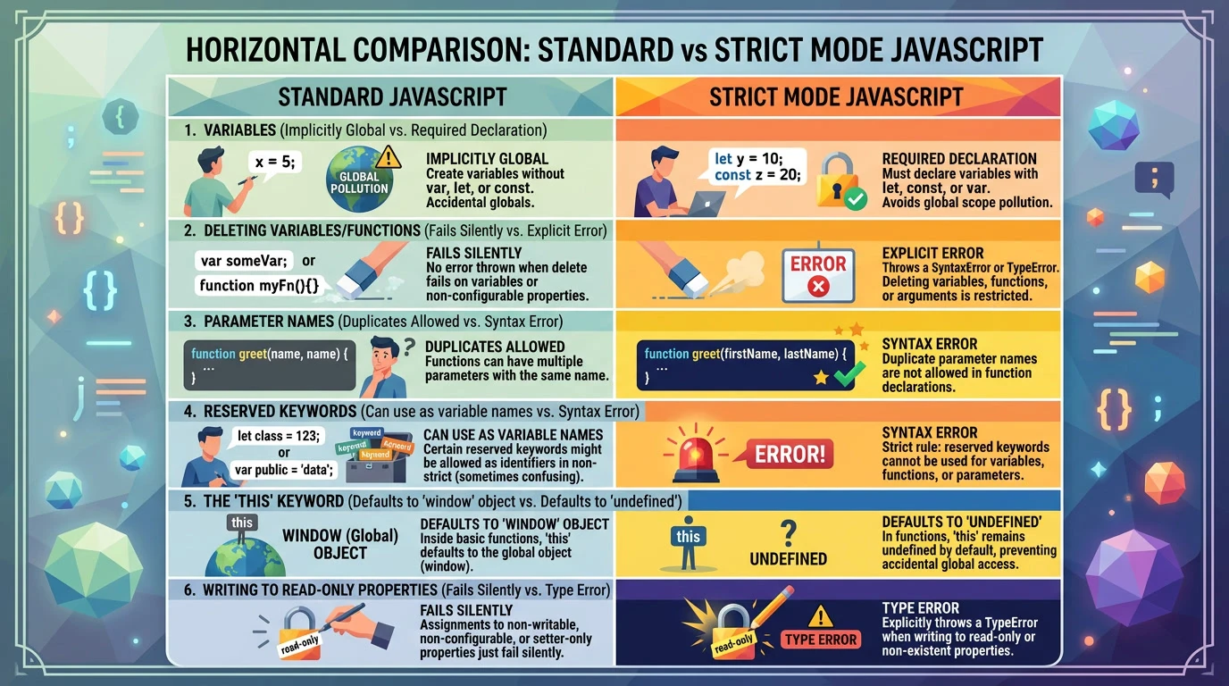 image about الـ Strict Mode في JavaScript — دليلك الكامل