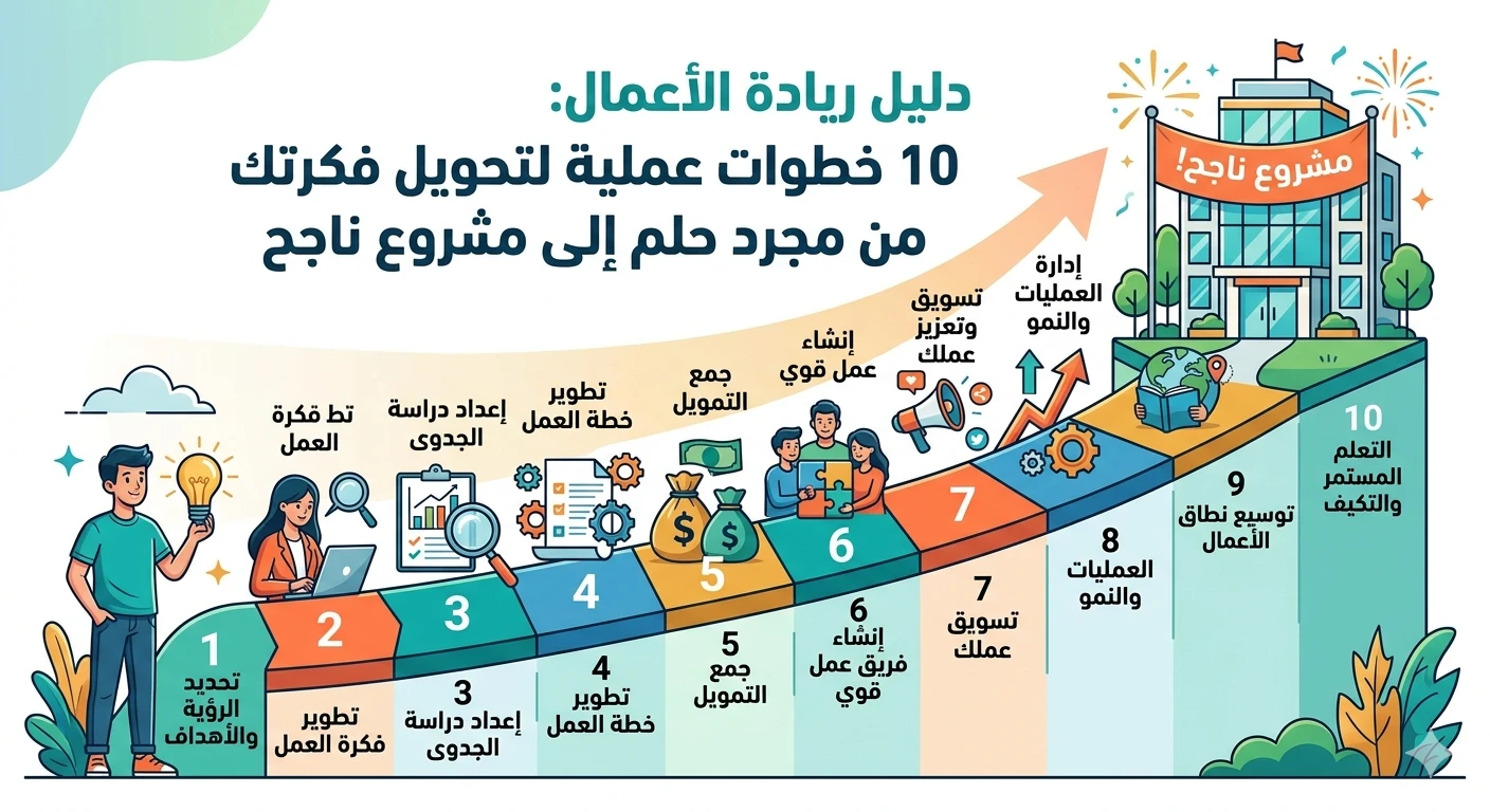 image about دليل ريادة الأعمال: 10 خطوات عملية لتحويل فكرتك من مجرد حلم إلى مشروع ناجح