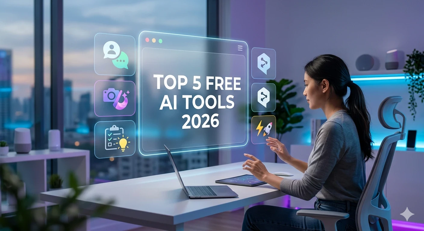image about دليلك الشامل : أفضل 5 أدوات ذكاء اصطناعي مجانية لزيادة إنتاجيتك في 2026