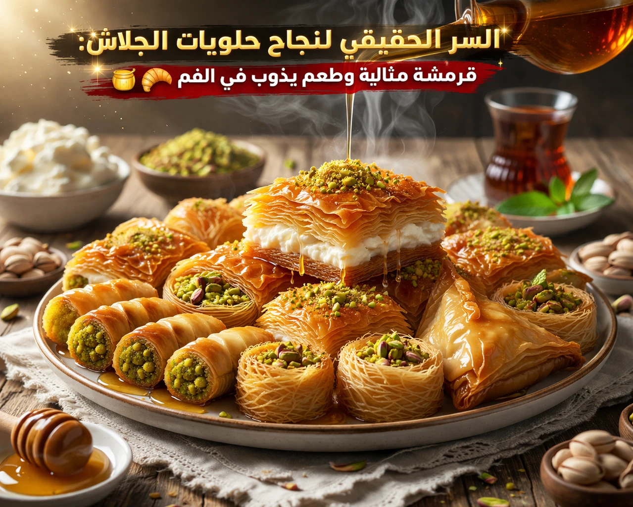 image about 👉 السر الحقيقي لنجاح حلويات الجلاش: قرمشة مثالية وطعم يذوب في الفم 🍯🥐