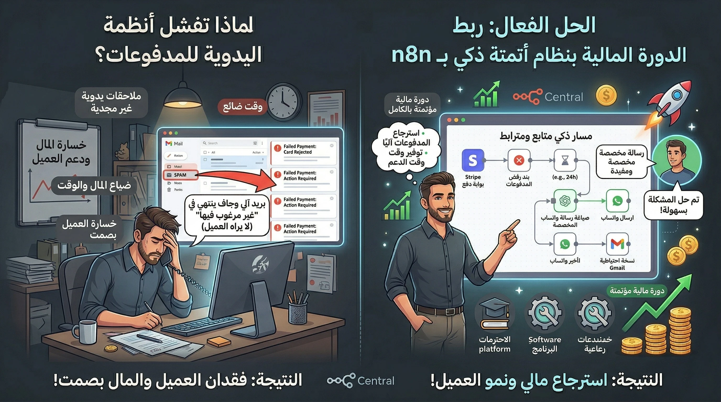 image about كيف تنقذ أرباح شركتك الضائعة؟ أتمتة استرجاع المدفوعات المرفوضة بـ n8n