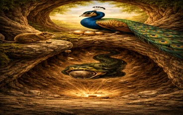 image about الطاووس المحظوظ والثعبان