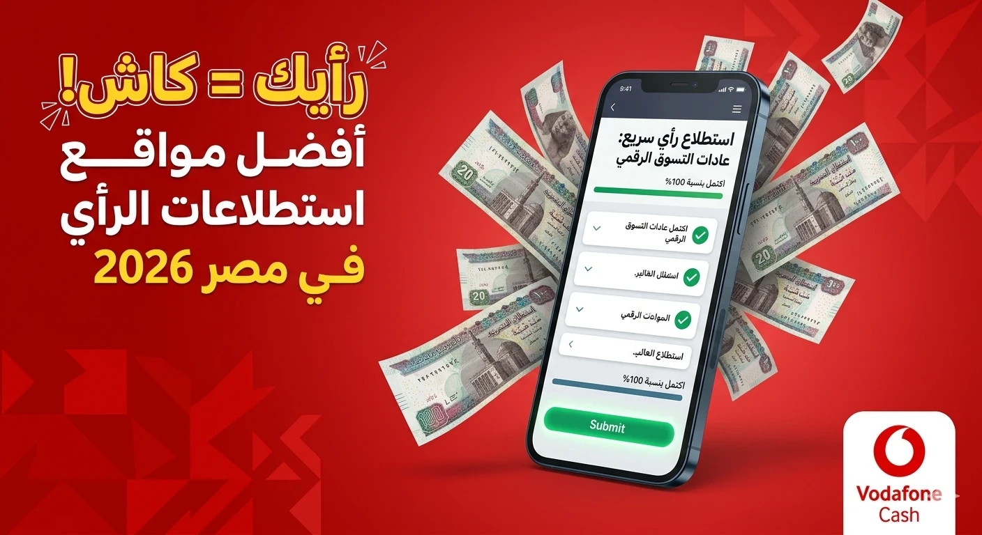 image about أفضل مواقع استطلاعات الرأي الصادقة للربح من الإنترنت في مصر 2026 (سحب فودافون كاش)