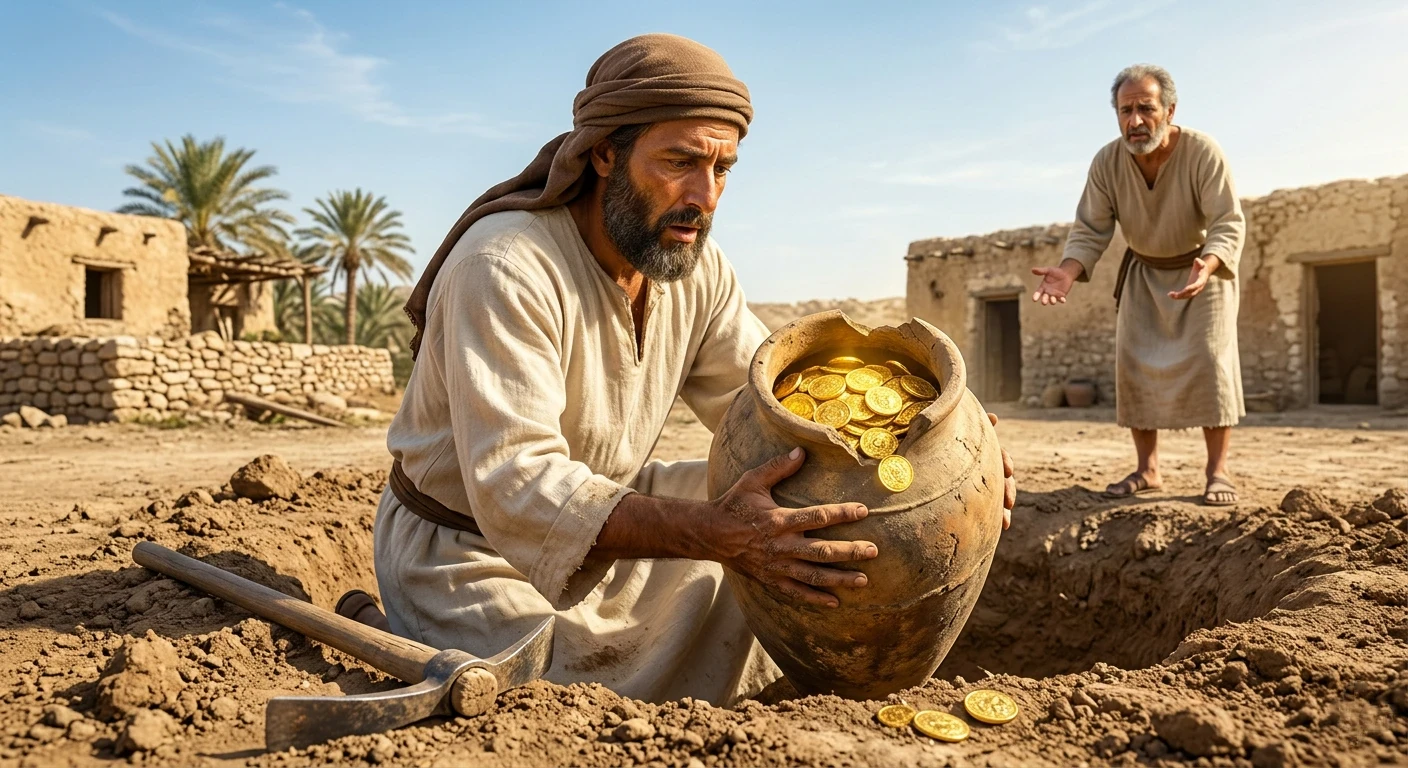 image about ​عنوان القصة: كنز الأمانة في جدار الزهد