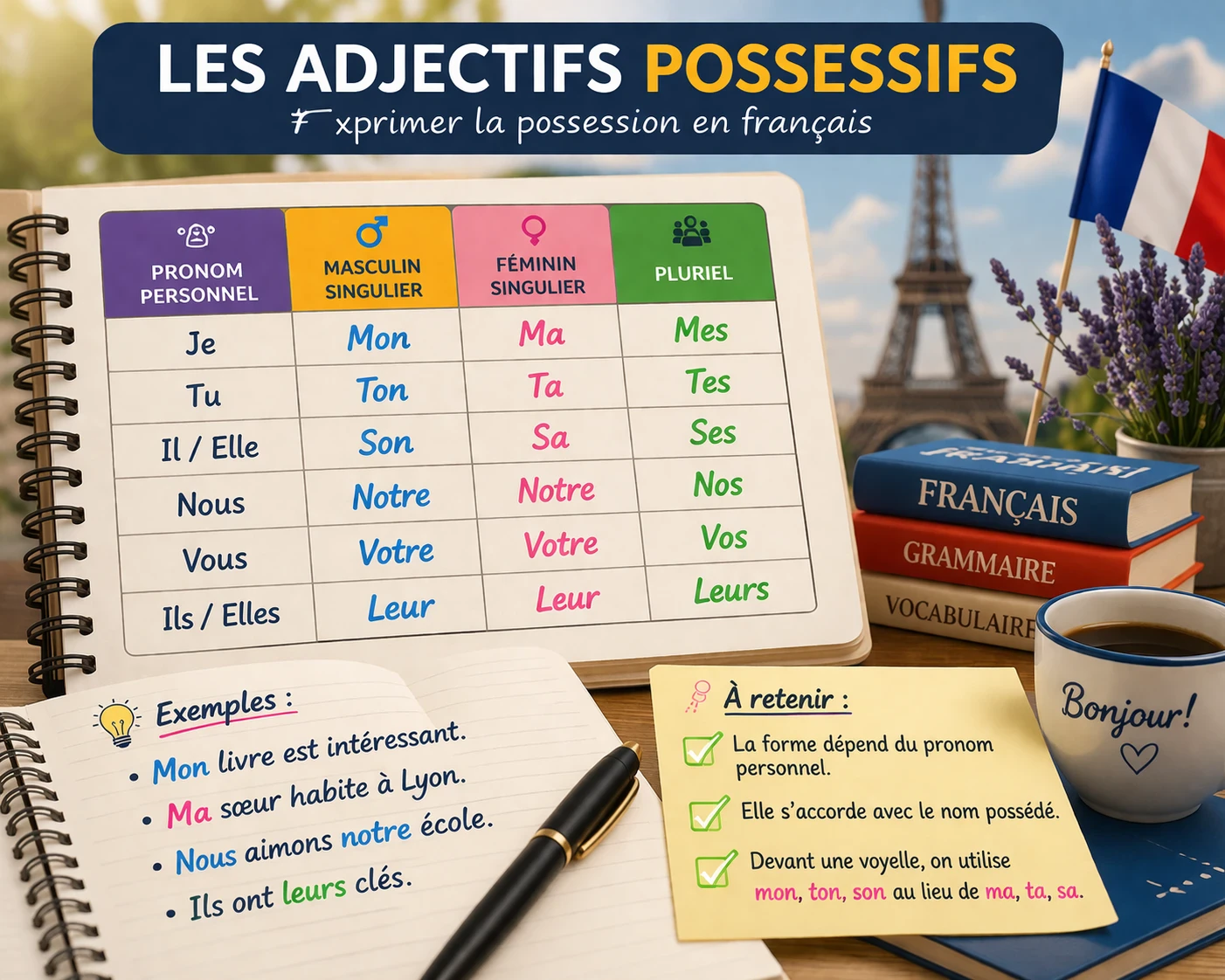 image about تعلم صفات الملكية في الفرنسية بسهولة: شرح مبسط مع أمثلة عملية