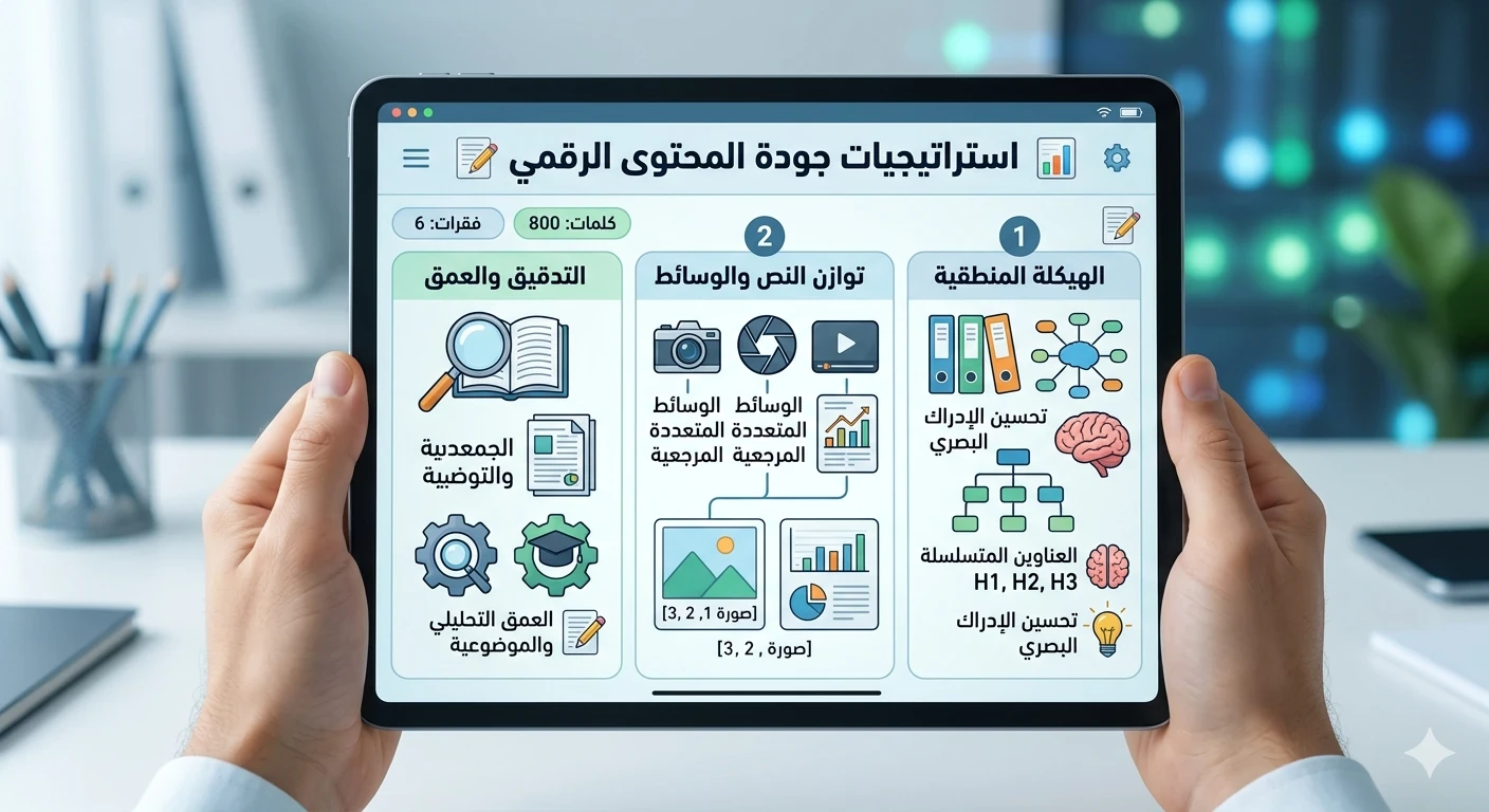 image about استراتيجيات جودة المحتوى الرقمي: معايير الهيكلة والموضوعية 📝✨