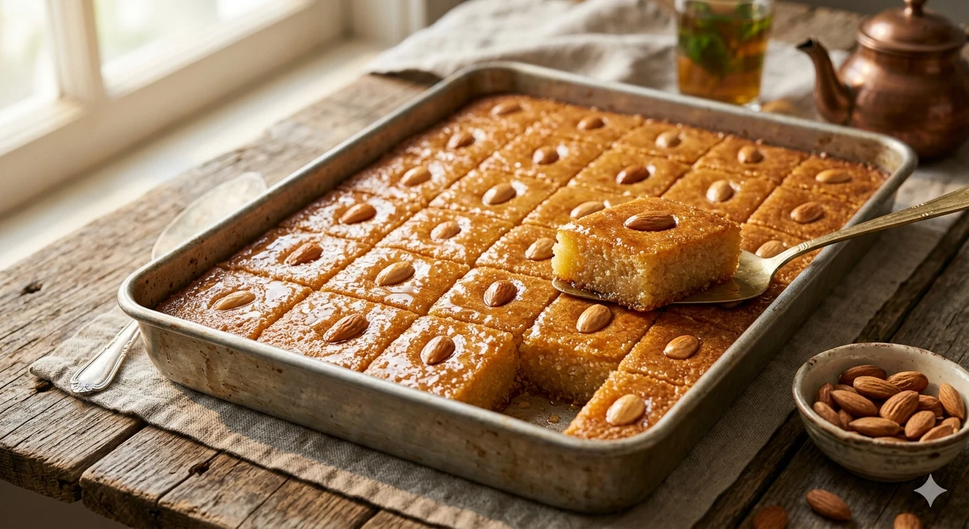 image about سر البسبوسة الناجحة: طريقة عمل البسبوسة الطرية والذهبية خطوة بخطوة مثل المحلات