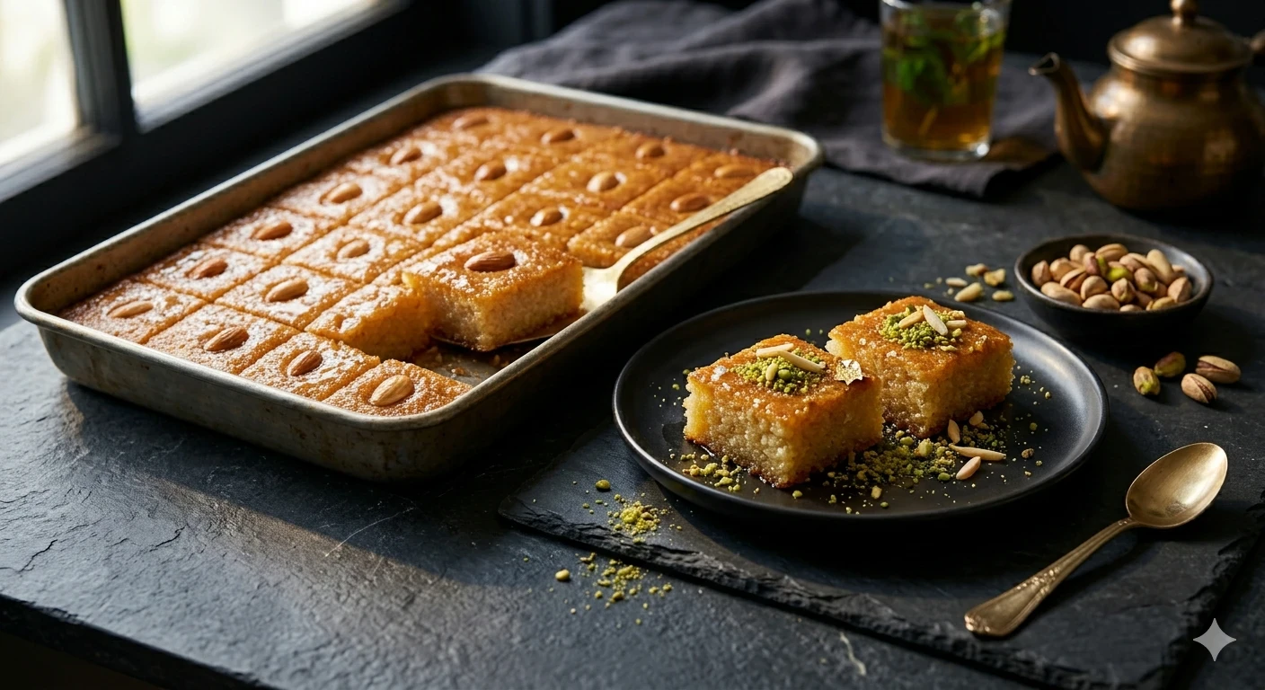 image about سر البسبوسة الناجحة: طريقة عمل البسبوسة الطرية والذهبية خطوة بخطوة مثل المحلات