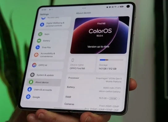 image about Oppo Find N6: ثورة الهواتف القابلة للطي بتصميم أنيق وأداء قوي