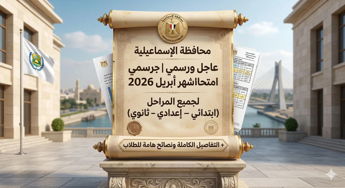 image about 🚨 عاجل ورسمي | جداول امتحانات شهر أبريل 2026 محافظة الإسماعيلية لجميع المراحل (ابتدائي – إعدادي – ثانوي) + التفاصيل الكاملة ونصائح هامة للطلاب
