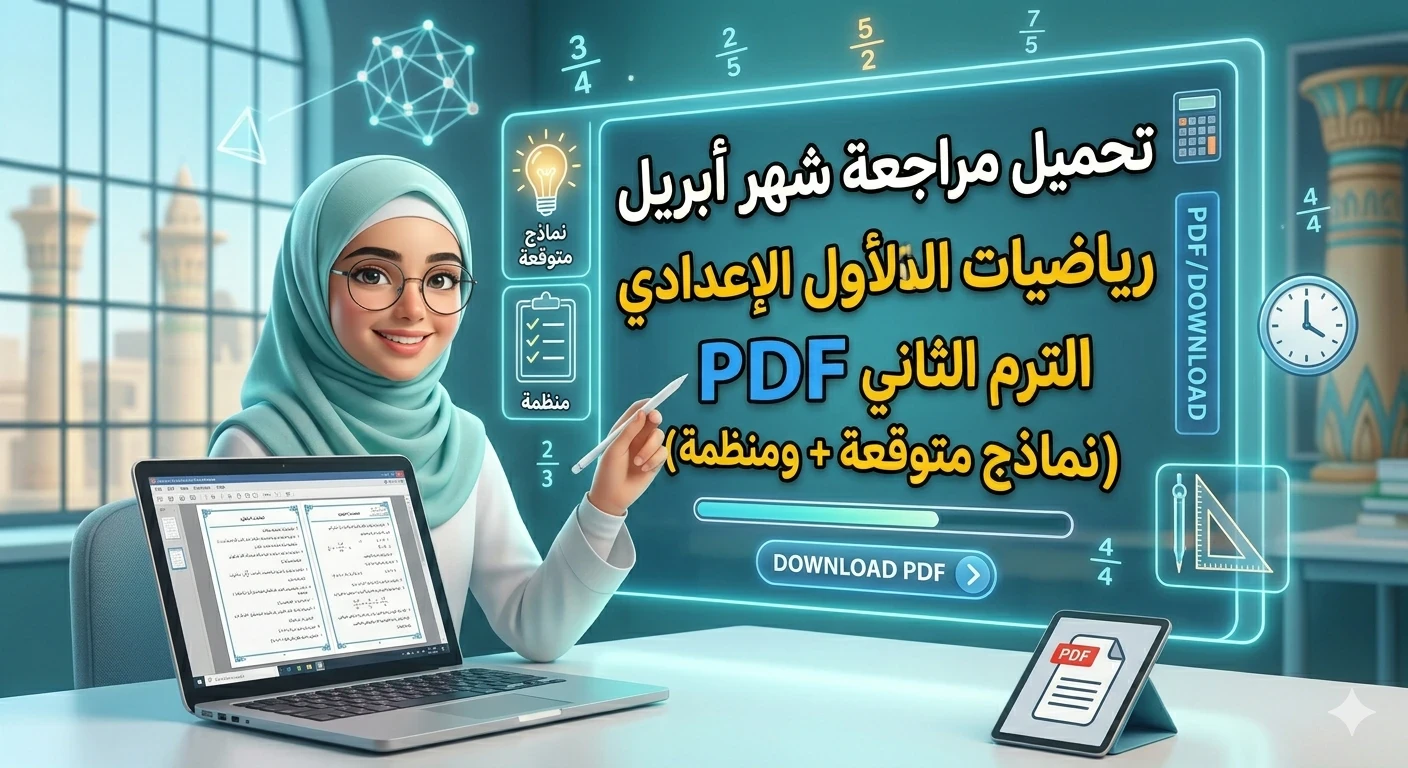 image about 📥 تحميل أقوى مراجعة رياضيات أولى إعدادي ترم ثاني 2026 PDF | نماذج شهر أبريل المتوقعة + شرح مبسط ومنظم