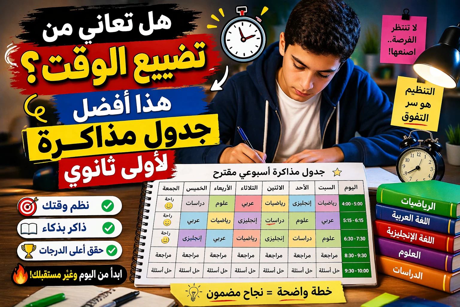 image about 👉 📅 هل تعاني من تضييع الوقت؟ هذا أفضل جدول مذاكرة لأولى ثانوي 🔥