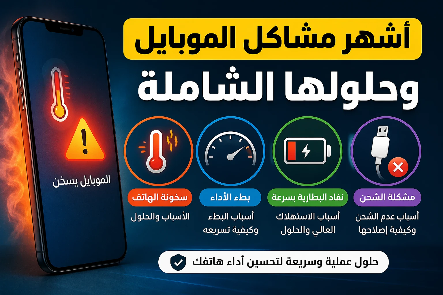 image about حل جميع مشاكل الموبايل الشائعة: سخونة الهاتف، بطء الأداء، البطارية والشحن (دليل شامل)