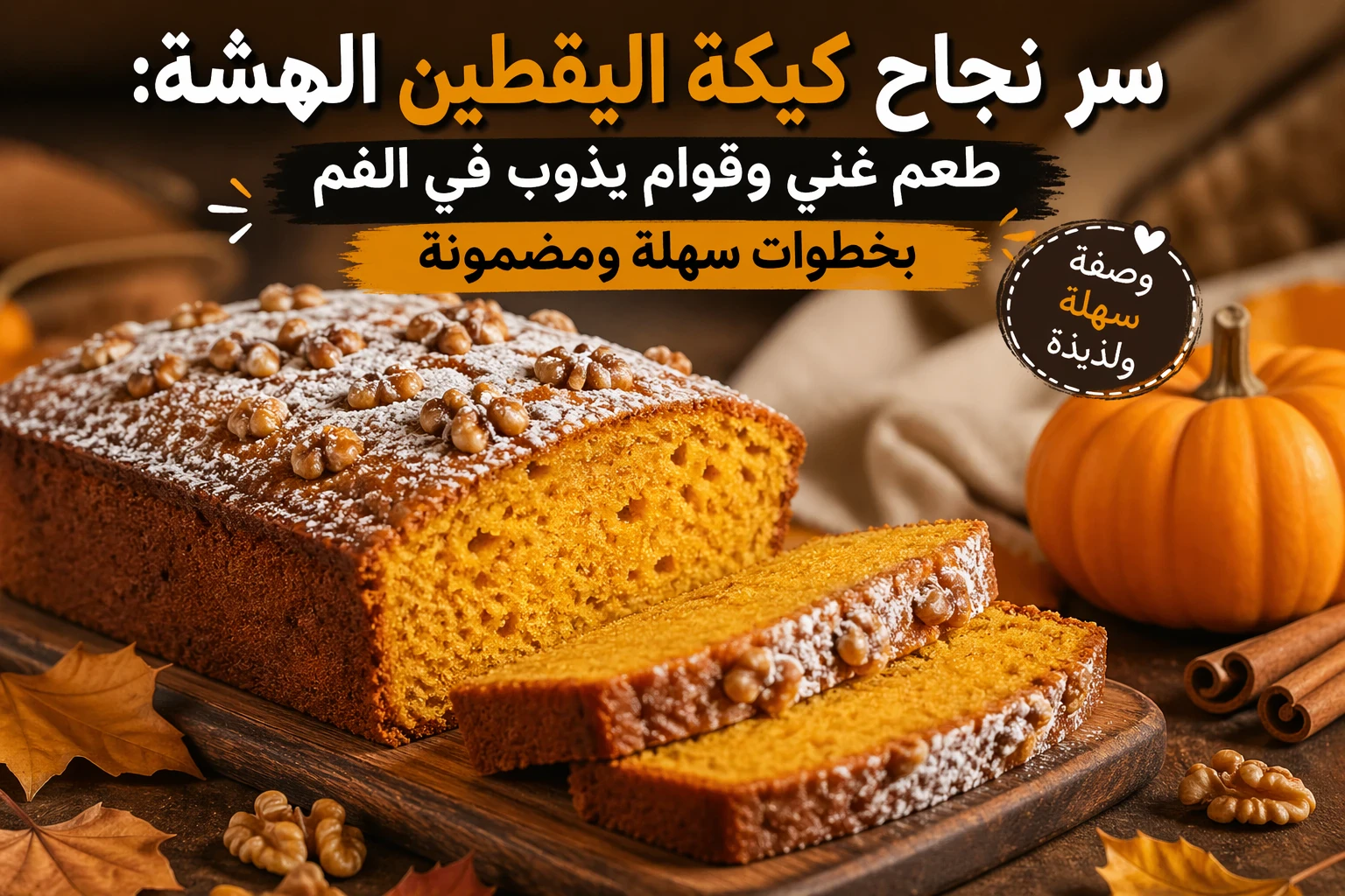 image about 👉 سر نجاح كيكة اليقطين الهشة: طعم غني وقوام يذوب في الفم بخطوات سهلة ومضمونة 🎃🍰