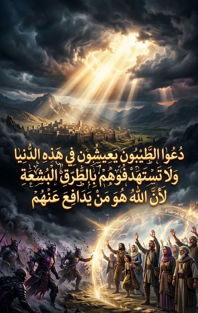 image about دعوا الطيبون يعيشون في هذه الدنيا ولا تستهدفوهم بالطرق البشعة لأن الله هو من يدافع عنهم .