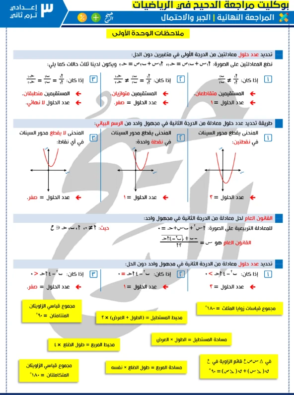 image about تحميل كتاب المراجعة النهائية في الرياضيات للصف الثالث الإعدادي ترم ثاني 2026 PDF – أقوى مراجعة نهائية في الجبر والاحتمالات