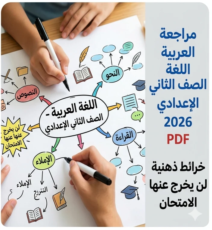 image about 🔥 حمل الآن أقوى مراجعة لغة عربية للصف الثاني الإعدادي ترم ثاني 2026 PDF (مجلة النوابغ + خرائط ذهنية شاملة لن يخرج عنها الامتحان)