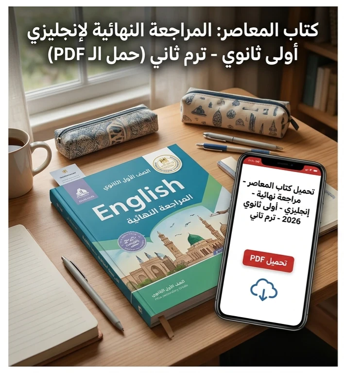 image about ☑️ تحميل كتاب المعاصر مراجعة نهائية إنجليزي أولى ثانوي 2026 ترم تاني PDF + أقوى امتحانات لن يخرج عنها الامتحان
