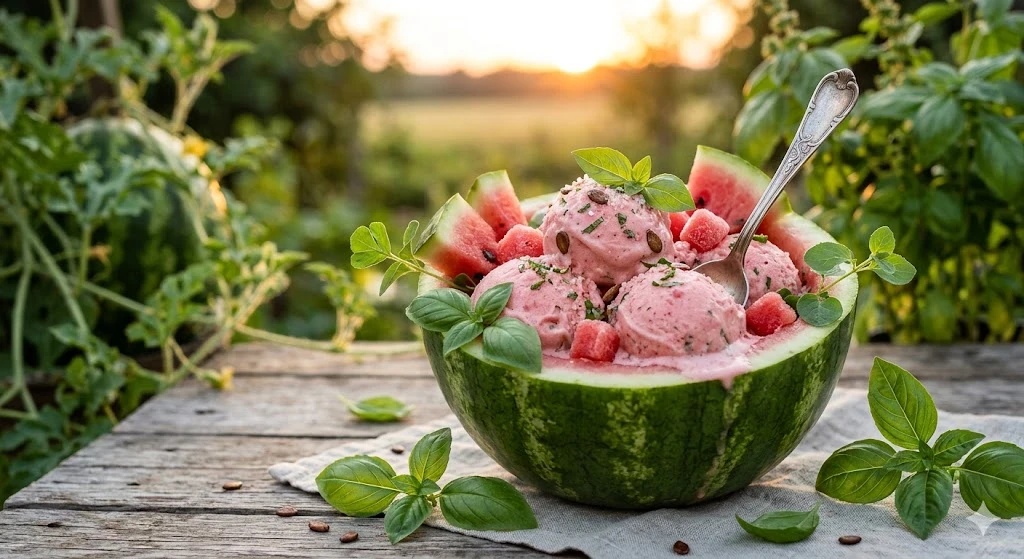 image about آيس كريم بنكهة البطيخ والريحان