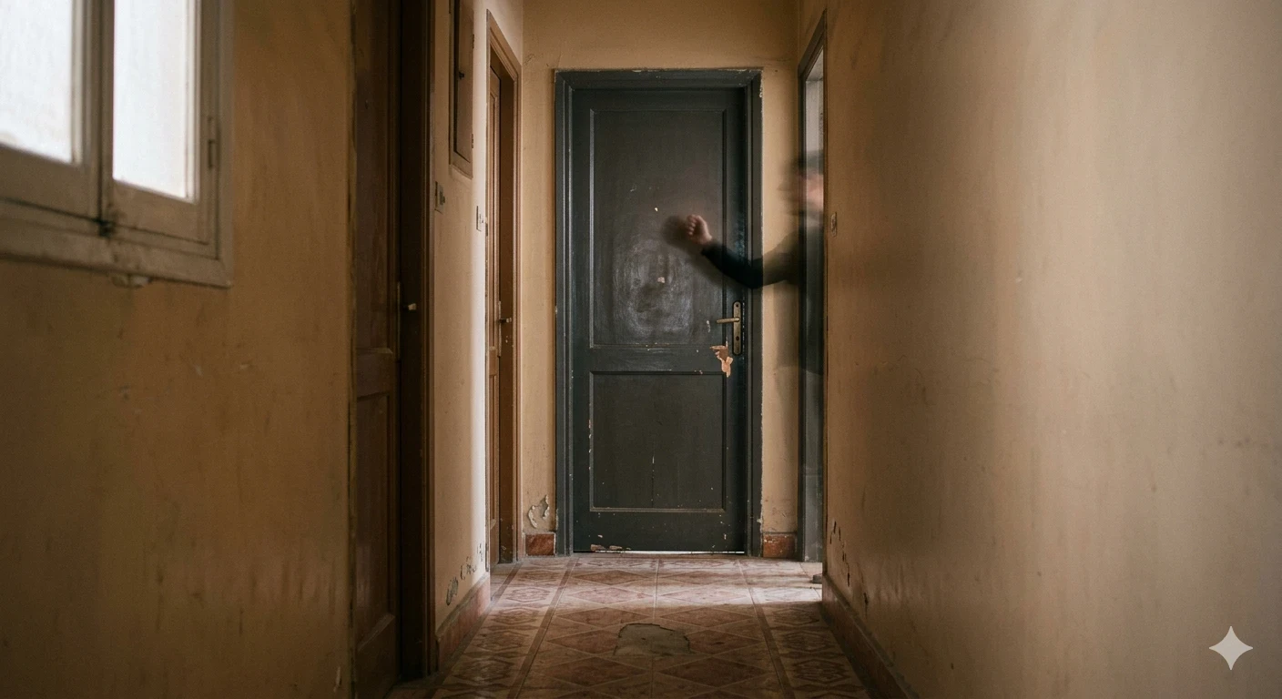 image about 🚪 الباب اللي بيخبط لوحده… سر الشقة رقم 7!
