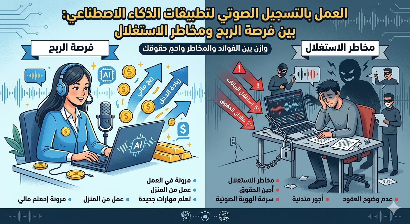 image about العمل بالتسجيل الصوتي لتطبيقات الذكاء الاصطناعي بين فرصة الربح ومخاطر الإستغلال