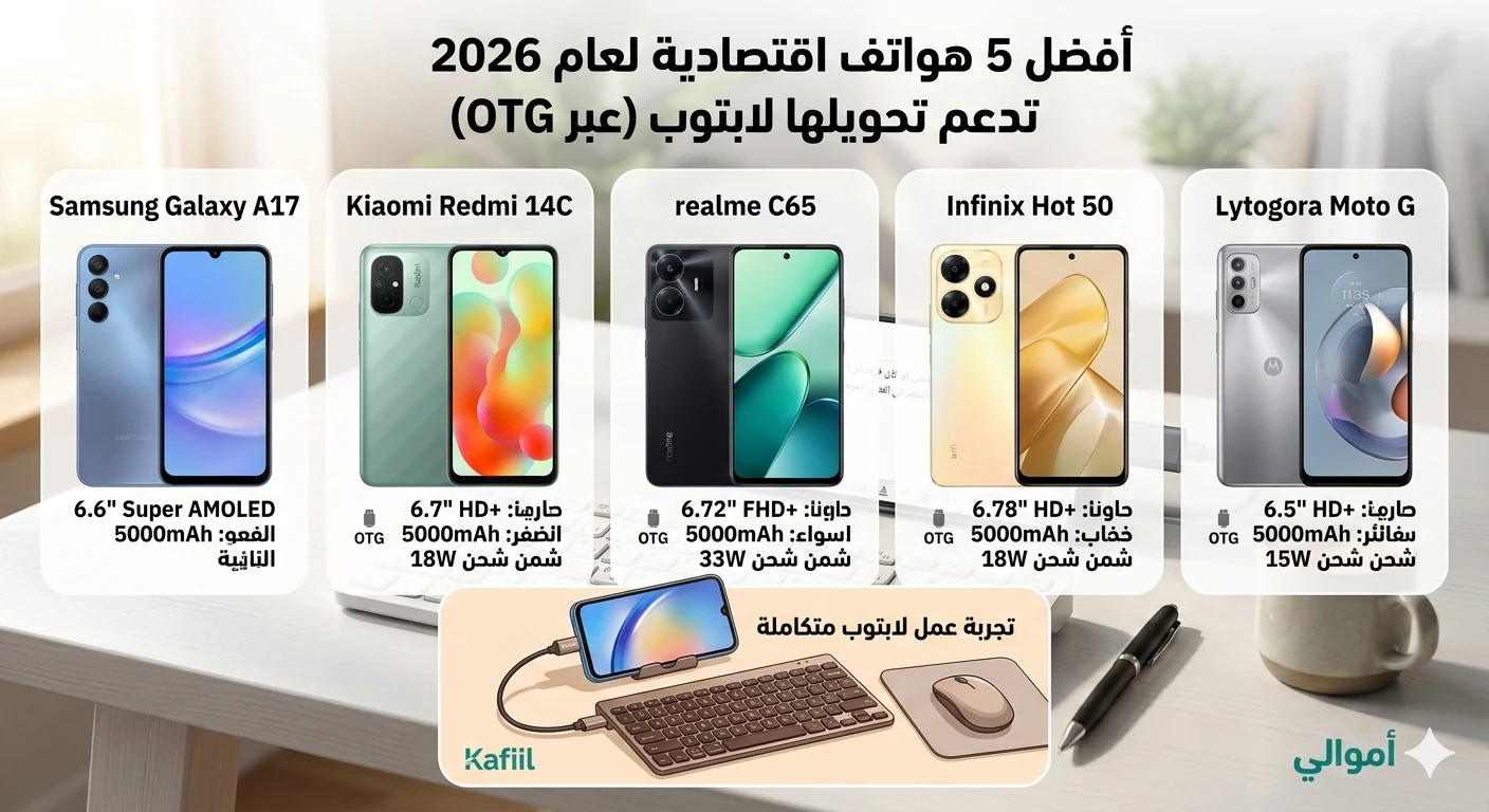 image about موبايلك مش بس للمكالمات.. أفضل 5 هواتف اقتصادية في 2026 تدعم تحويلها للابتوب!