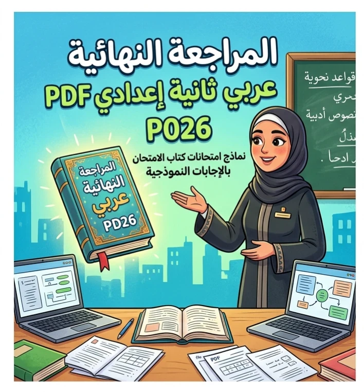 image about 📥 تحميل المراجعة النهائية عربي ثانية إعدادي ترم تاني 2026 PDF | أقوى نماذج امتحانات وإجابات نموذجية كاملة