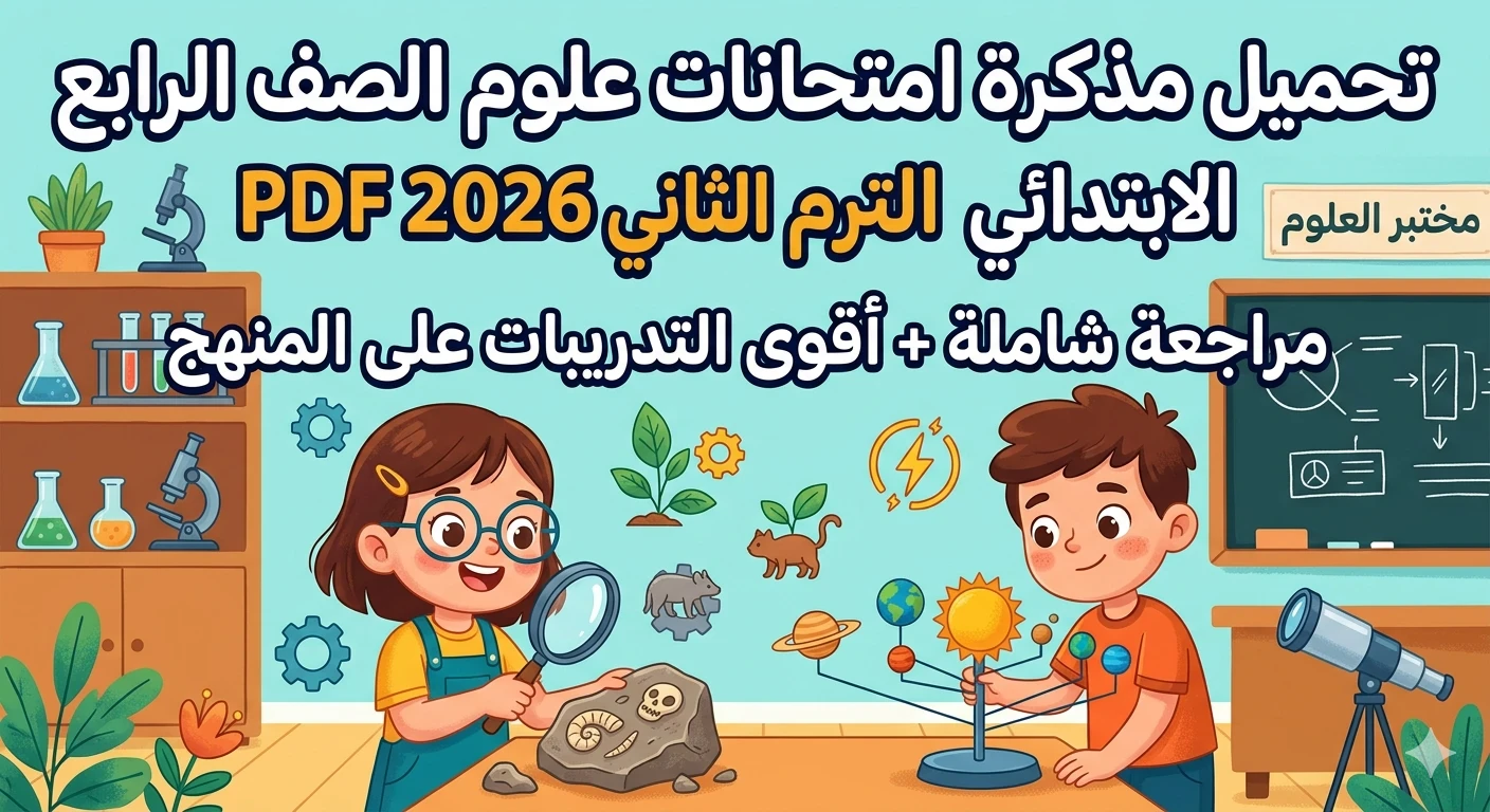 image about 🏷️ تحميل أقوى مذكرة امتحانات علوم الصف الرابع الابتدائي الترم الثاني 2026 PDF – مراجعة نهائية شاملة وتدريبات لا تفوتها