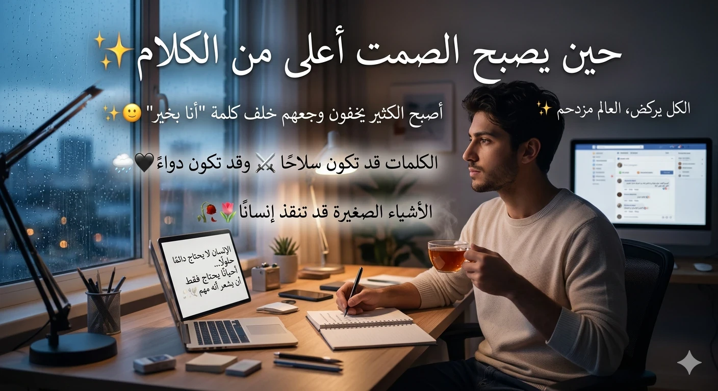 image about ╭━━━ ✨🖤 حين يصبح الصمت أعلى من الكلام 🖤✨ ━━━╮
