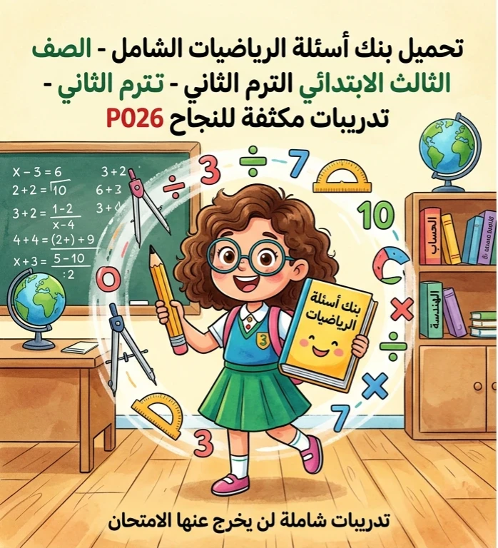 image about 📚 تحميل بنك أسئلة رياضيات الصف الثالث الابتدائي الترم الثاني 2026 PDF – أقوى مراجعة شاملة وتدريبات متوقعة للامتحان