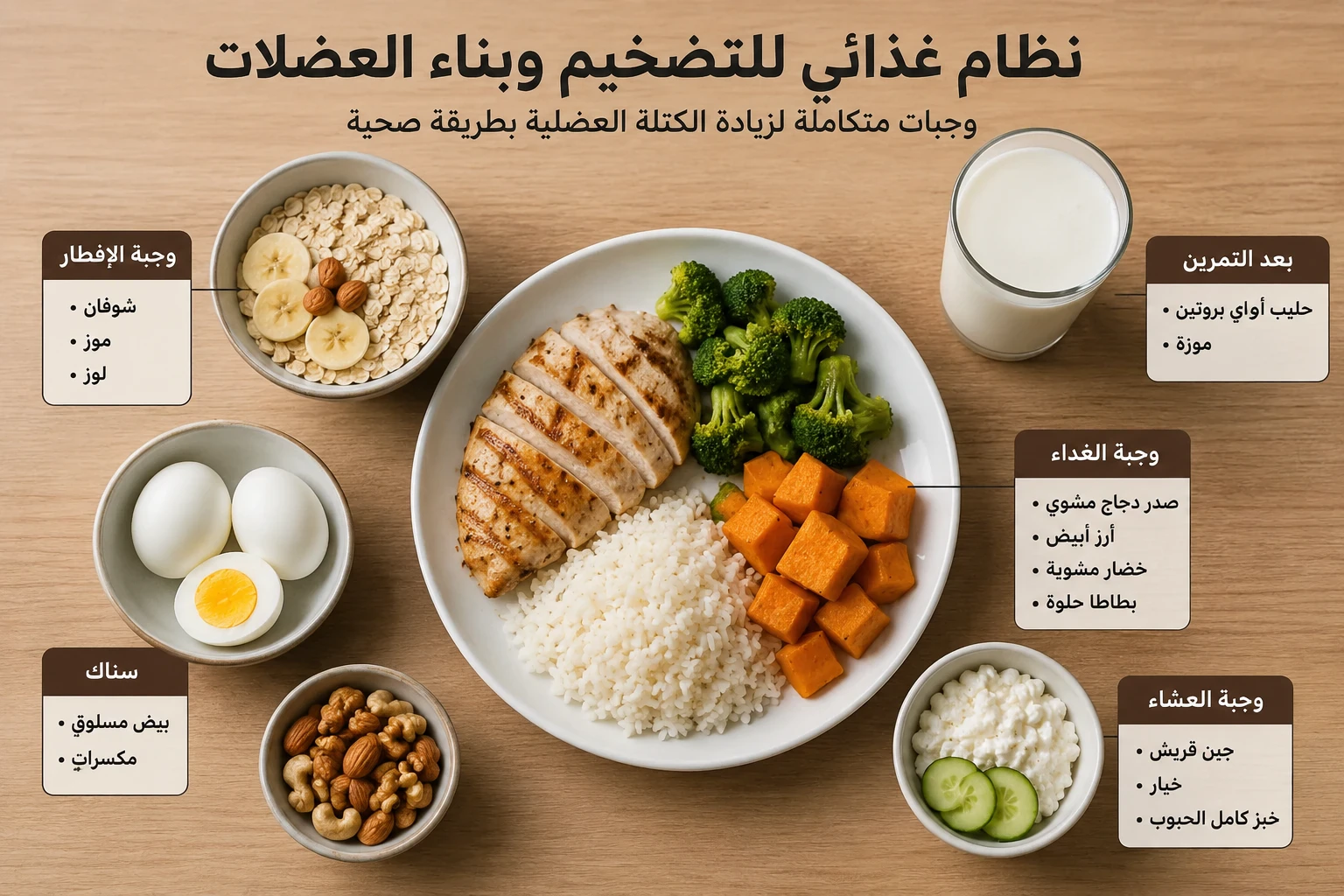 image about نظام غذائي للتضخيم وبناء العضلات بطريقة صحية للمبتدئين والمحترفين