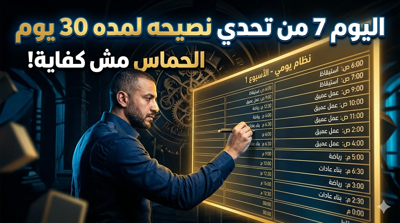 image about 🔥 اليوم 7 من تحدي 30 يوم: أنت مش محتاج حماس… أنت محتاج نظام بيجبرك تكمل