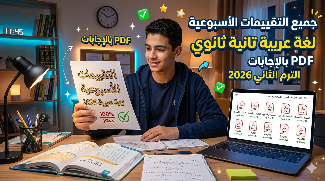 image about تحميل التقييمات الأسبوعية عربي تانية ثانوي الترم الثاني 2026 PDF كاملة | جميع الأسابيع بالإجابات النموذجية