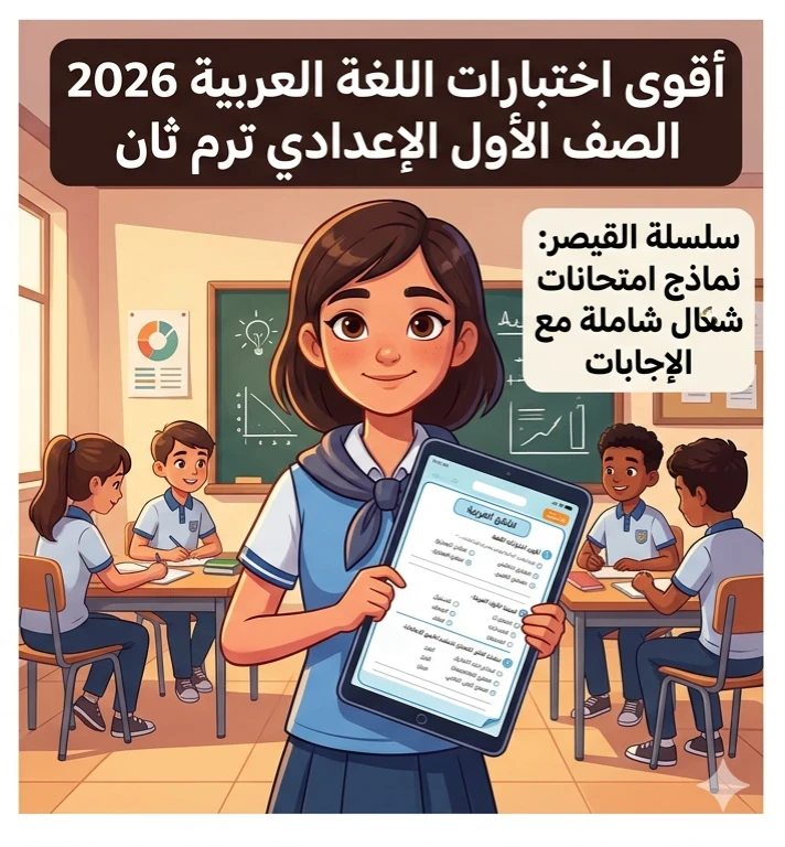 image about ⚠️ تحميل اختبارات اللغة العربية للصف الأول الإعدادي الترم الثاني 2026 PDF بالإجابات | أقوى نماذج القيصر المتوقعة لجميع المحافظات